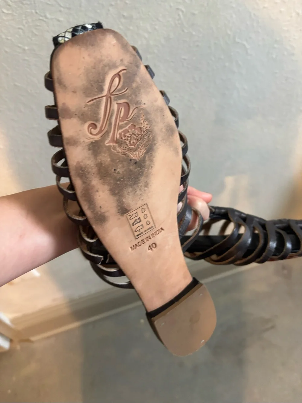 Free People Black Strappy Woven Slide Sandals with Cream Accents - Picture 3 of 5